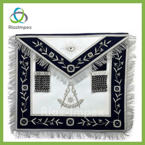 RIAZ IMPEX MASONIC REGALIA Masonic Blue Lodge Past Master Silver Handmade embroidery Apron Navy