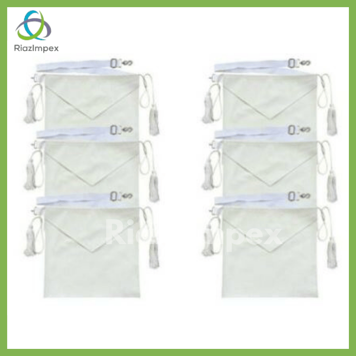 RIAZ IMPEX MASONIC REGALIA MASONIC CANDIDATE / ENTERED Apprentice Faux Leather Apron All White - Set Of 6