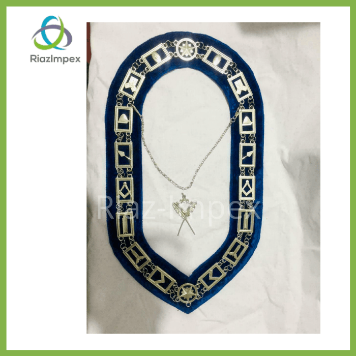 RIAZ IMPEX MASONIC REGALIA Masonic Chain Collar Blue Lodge House FREEMASON Secretary Jewel blue backing