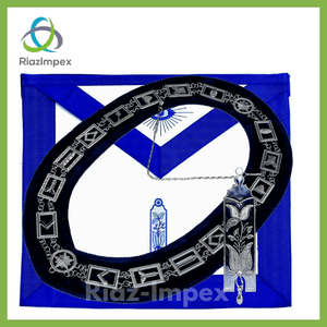 RIAZ IMPEX MASONIC REGALIA MASONIC COLLAR JUNIOR WARDEN APRON with SILVER Collar + JEWEL Best Quality