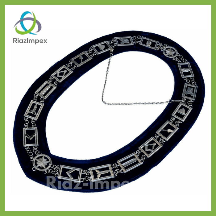 RIAZ IMPEX MASONIC REGALIA MASONIC COLLAR JUNIOR WARDEN APRON with SILVER Collar + JEWEL Best Quality