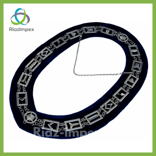 RIAZ IMPEX MASONIC REGALIA MASONIC COLLAR JUNIOR WARDEN APRON with SILVER Collar + JEWEL Best Quality