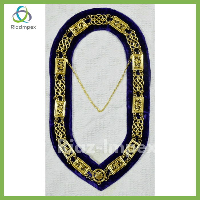 RIAZ IMPEX MASONIC REGALIA MASONIC DEPUTY GRAND MASTER APRON, CHAIN COLLAR & CUFF'S PURPLE VELVET
