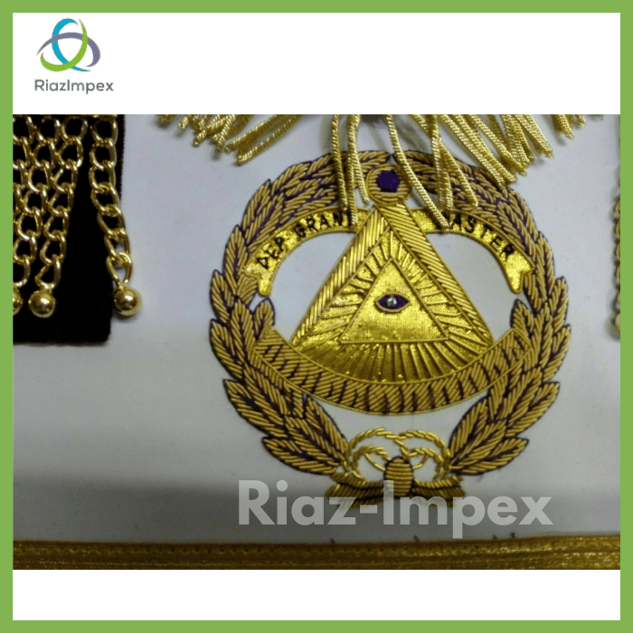 RIAZ IMPEX MASONIC REGALIA MASONIC DEPUTY GRAND MASTER APRON, CHAIN COLLAR & CUFF'S PURPLE VELVET