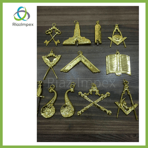 RIAZ IMPEX MASONIC REGALIA Masonic GOLD JEWELS, BLUE LODGE MASON JEWELS, FREEMASON BLUE HOUSE PACK OF 12