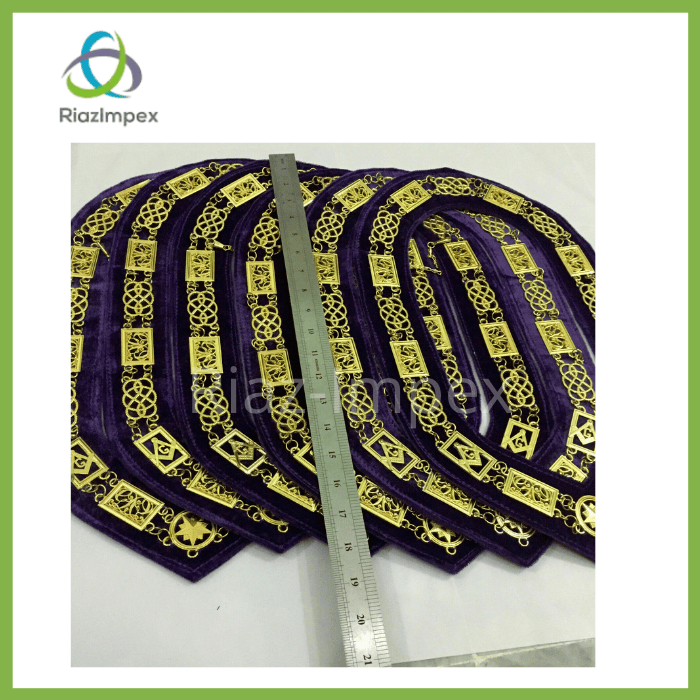 RIAZ IMPEX MASONIC REGALIA Masonic Grand Lodge Chain Collar GOLD, BLUE LODGE PERPEL VELVET PACK OF 6