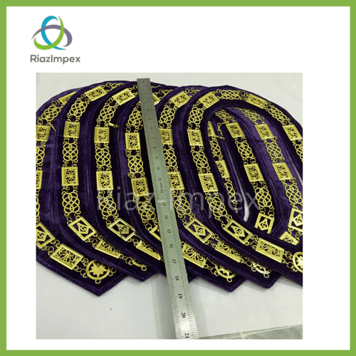 RIAZ IMPEX MASONIC REGALIA Masonic Grand Lodge Chain Collar GOLD, BLUE LODGE PERPEL VELVET PACK OF 6