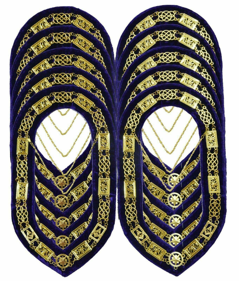 RIAZ IMPEX MASONIC REGALIA MASONIC GRAND LODGE CHAIN COLLAR PURPLE VELVET BACKING LOT OF 10