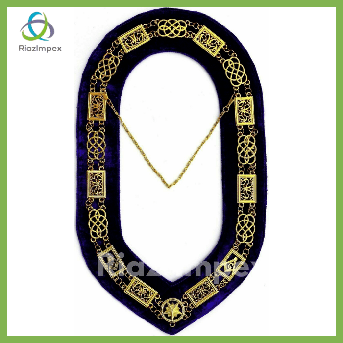 RIAZ IMPEX MASONIC REGALIA MASONIC GRAND LODGE GOLDEN Metal Chain COLLAR Purple VELVET Backing