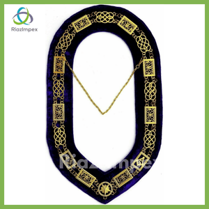 RIAZ IMPEX MASONIC REGALIA MASONIC GRAND LODGE GOLDEN Metal Chain COLLAR Purple VELVET Backing