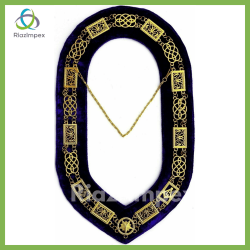 RIAZ IMPEX MASONIC REGALIA MASONIC GRAND LODGE GOLDEN Metal Chain COLLAR Purple VELVET Backing
