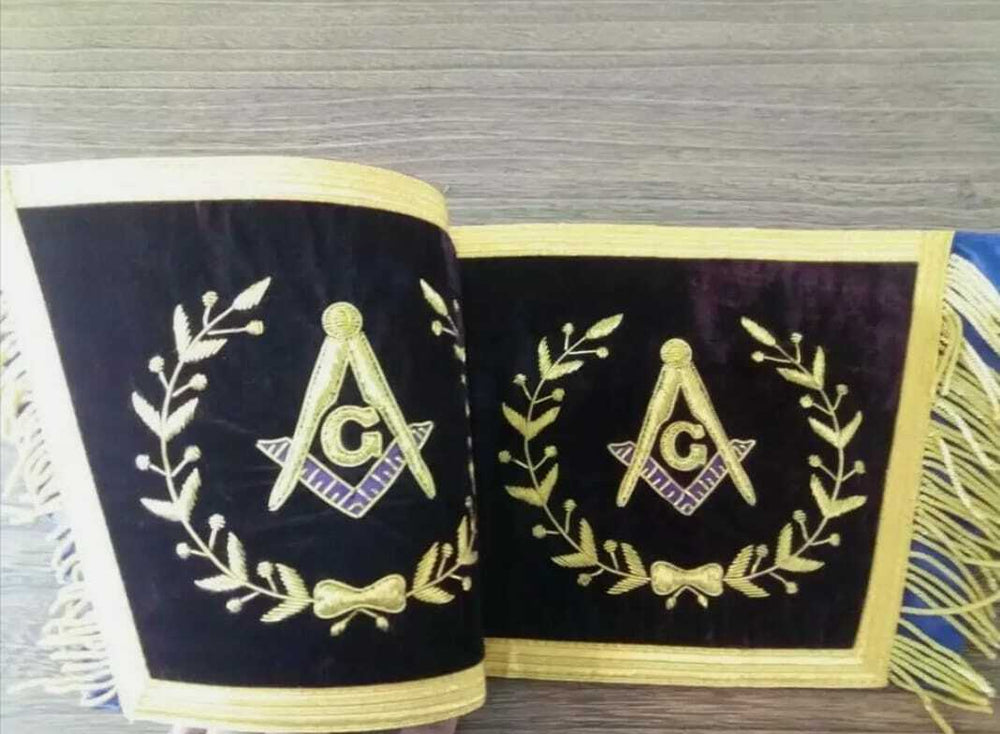 RIAZ IMPEX MASONIC REGALIA MASONIC GRAND LODGE MASTER MASON APRON, CUFFS PAIR AND CHAIN COLLAR