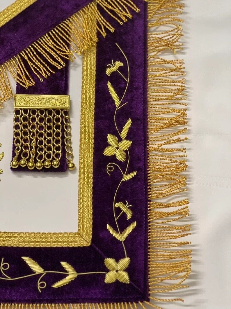 RIAZ IMPEX MASONIC REGALIA MASONIC GRAND LODGE Master Mason Apron, Cuffs with Chain Collar Purple
