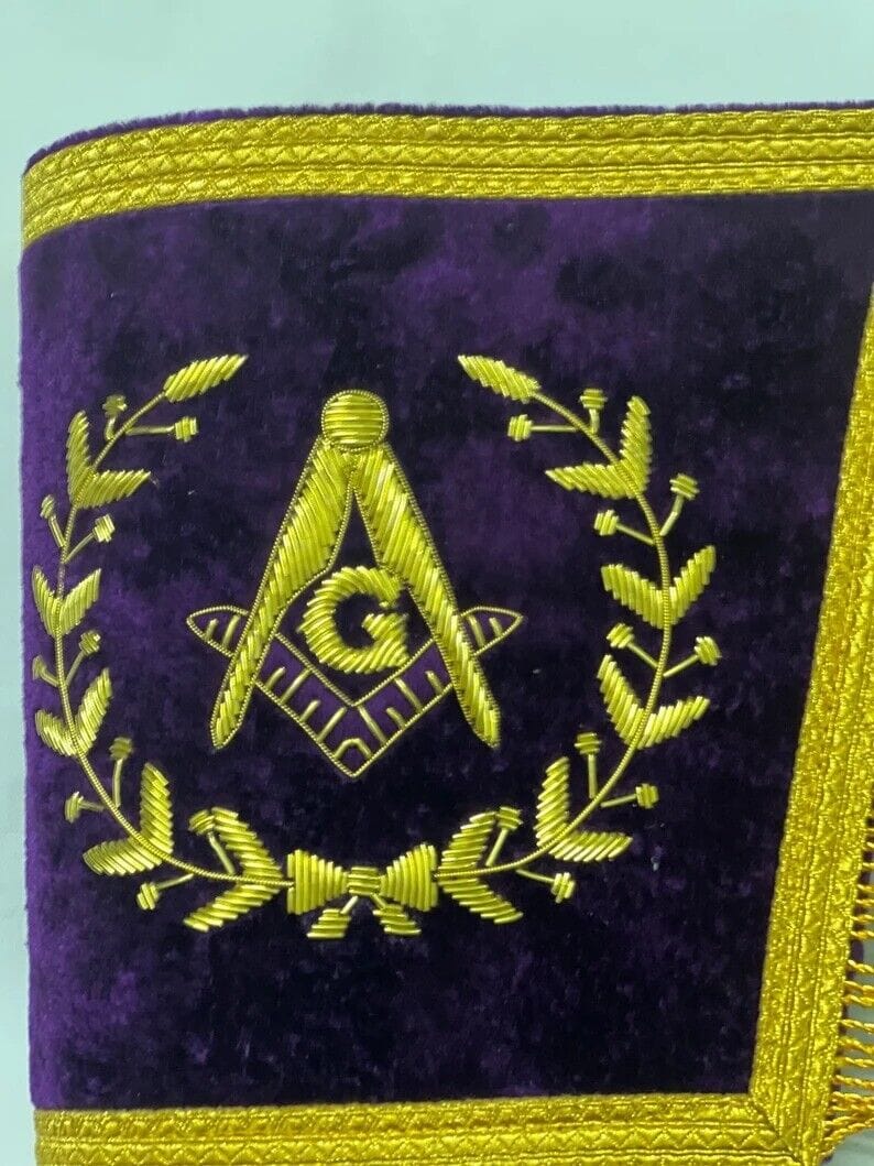 RIAZ IMPEX MASONIC REGALIA MASONIC GRAND LODGE Master Mason Apron, Cuffs with Chain Collar Purple