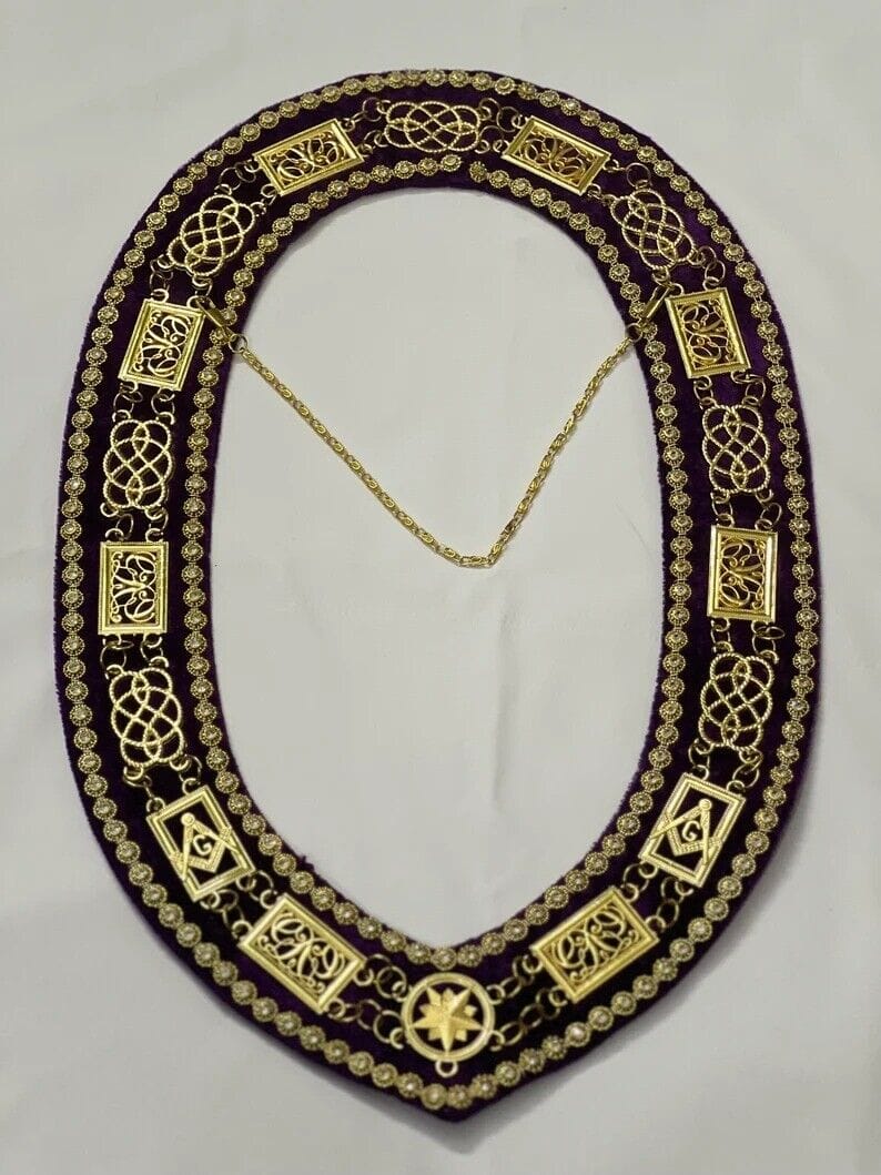 RIAZ IMPEX MASONIC REGALIA MASONIC GRAND LODGE Master Mason Apron, Cuffs with Chain Collar Purple