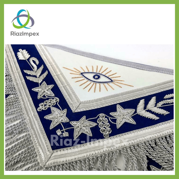 RIAZ IMPEX MASONIC REGALIA Masonic Grand Lodge Past Master Apron Gold & Silver Hand Embroidery Apron
