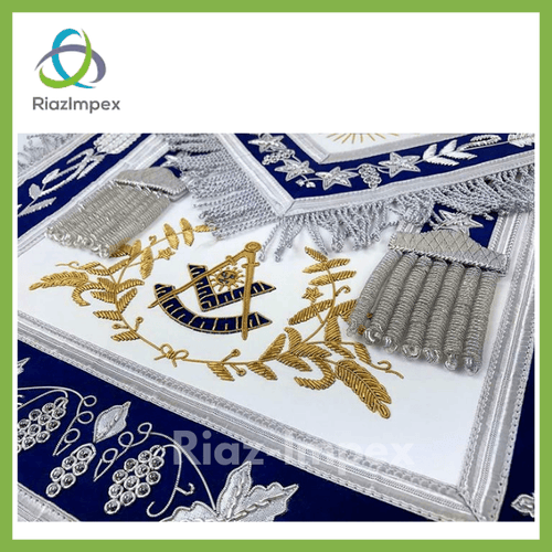 RIAZ IMPEX MASONIC REGALIA Masonic Grand Lodge Past Master Apron Gold & Silver Hand Embroidery Apron