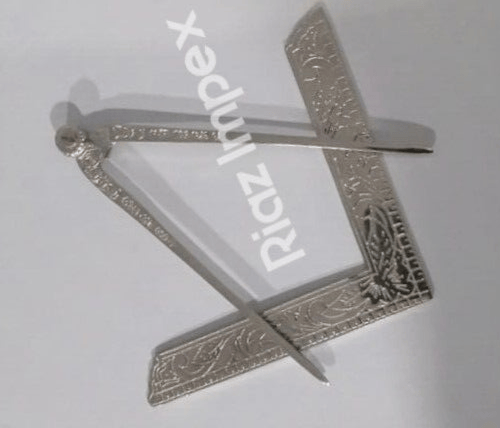 RIAZ IMPEX MASONIC REGALIA Masonic Lodge Ceremonial SILVER 6" LARGE Square and Compass For Bible CLASS A