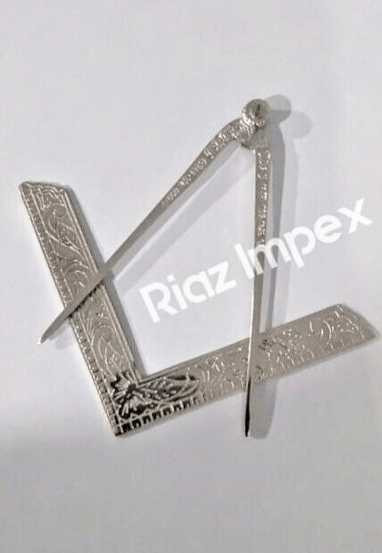 RIAZ IMPEX MASONIC REGALIA Masonic Lodge Ceremonial SILVER 6" LARGE Square and Compass For Bible CLASS A