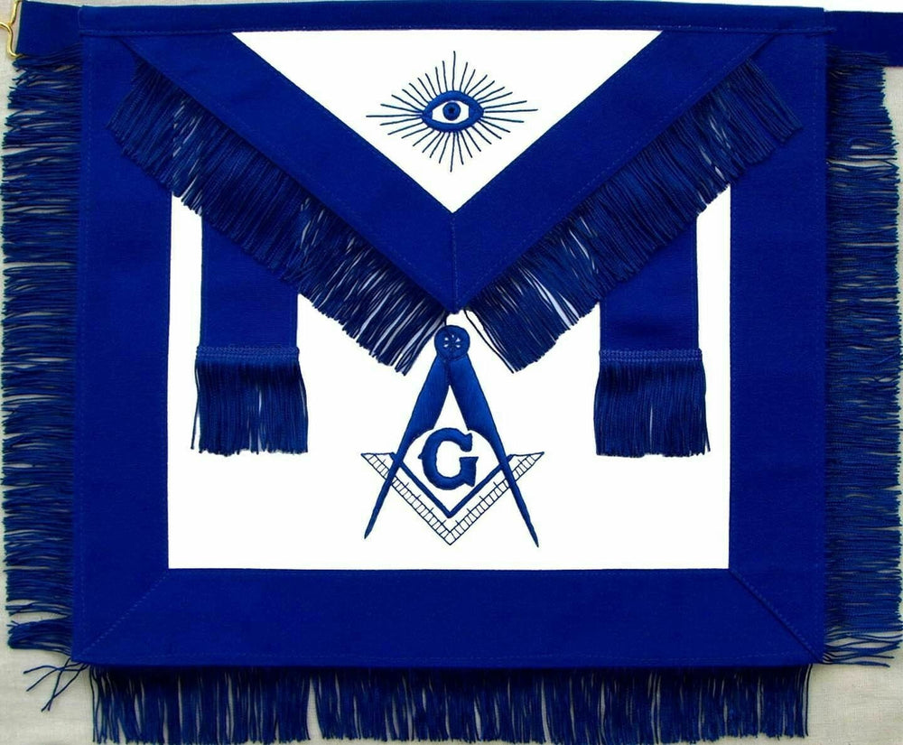 RIAZ IMPEX MASONIC REGALIA MASONIC MASTER MASON APRON BLUE WITH FRINGE HAND EMBROIDERED BEST QUALITY