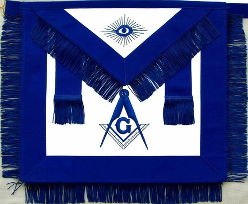 RIAZ IMPEX MASONIC REGALIA MASONIC MASTER MASON APRON BLUE WITH FRINGE HAND EMBROIDERED BEST QUALITY