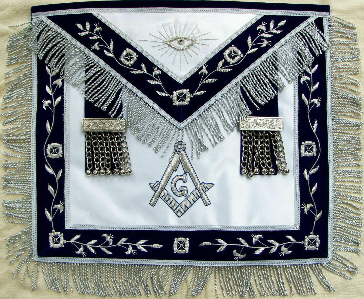 Master Riaz Np Masonic Master Mason Apron – Silver Bullion Vine Work Hand Embroidered ...