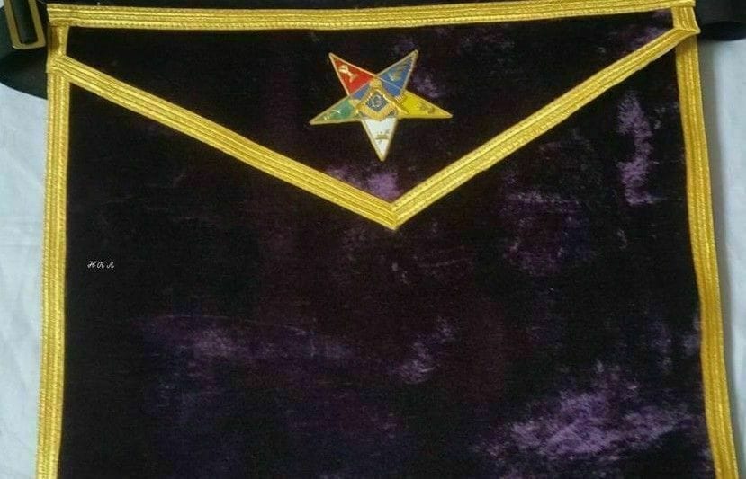 RIAZ IMPEX MASONIC REGALIA MASONIC OES HAND EMBROIDER WORTHY PATRON/MATRON APRON AND COLLAR SET PURPLE
