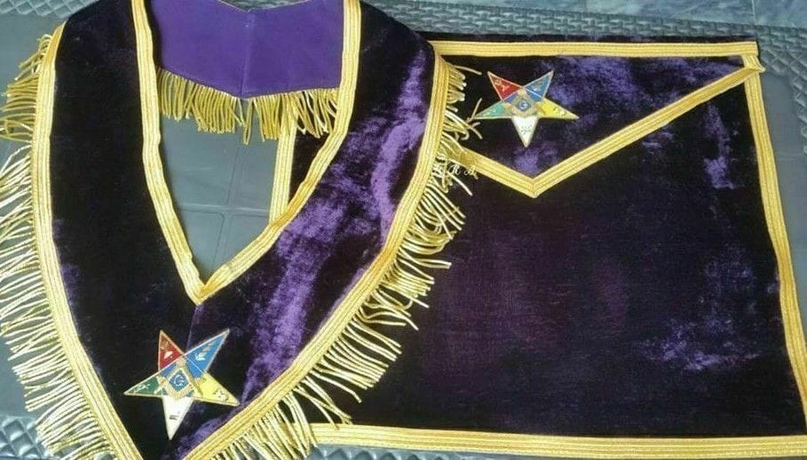 RIAZ IMPEX MASONIC REGALIA MASONIC OES HAND EMBROIDER WORTHY PATRON/MATRON APRON AND COLLAR SET PURPLE
