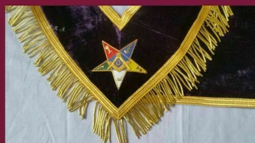 RIAZ IMPEX MASONIC REGALIA MASONIC OES HAND EMBROIDER WORTHY PATRON/MATRON APRON AND COLLAR SET PURPLE