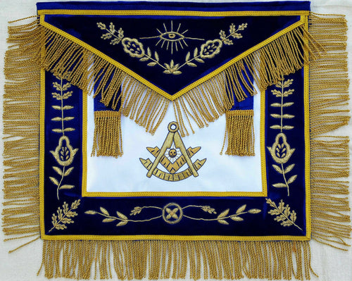 RIAZ IMPEX MASONIC REGALIA MASONIC PAST MASTER APRON BLUE HAND EMBROIDERED BULLION VINE WORK BEST QUALITY