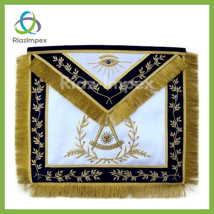 RIAZ IMPEX MASONIC REGALIA Masonic Past Master Apron Blue Hand Embroidered Golden Bullion