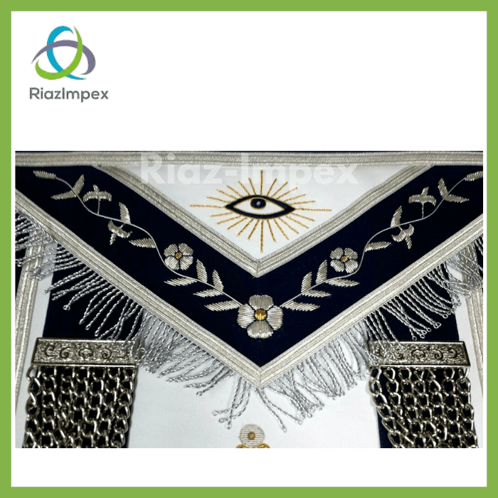 RIAZ IMPEX MASONIC REGALIA Masonic Past Master Apron Gold and Silver Hand Embroidery Apron