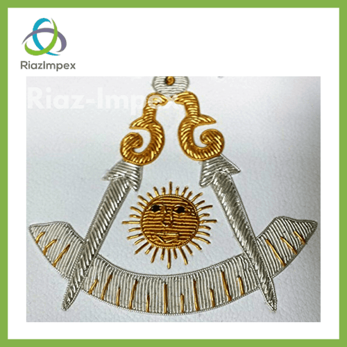 RIAZ IMPEX MASONIC REGALIA Masonic Past Master Apron Gold and Silver Hand Embroidery Apron