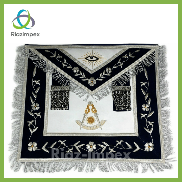 RIAZ IMPEX MASONIC REGALIA Masonic Past Master Apron Gold and Silver Hand Embroidery Apron