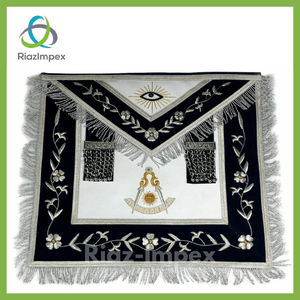 RIAZ IMPEX MASONIC REGALIA Masonic Past Master Apron Gold and Silver Hand Embroidery Apron