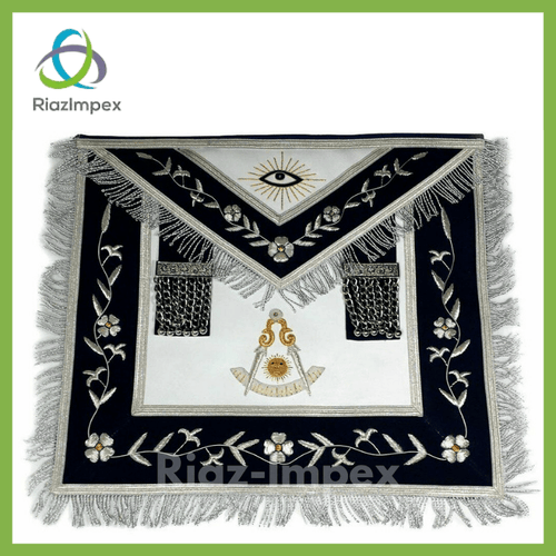 RIAZ IMPEX MASONIC REGALIA Masonic Past Master Apron Gold and Silver Hand Embroidery Apron