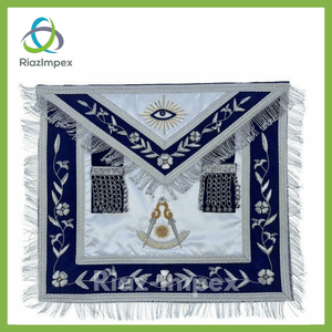 RIAZ IMPEX MASONIC REGALIA Masonic Past Master Apron Gold and Silver Hand Embroidery Apron Silk