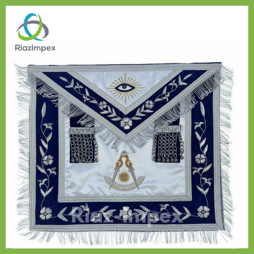RIAZ IMPEX MASONIC REGALIA Masonic Past Master Apron Gold and Silver Hand Embroidery Apron Silk