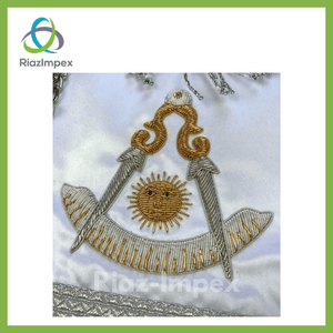 RIAZ IMPEX MASONIC REGALIA Masonic Past Master Apron Gold and Silver Hand Embroidery Apron Silk