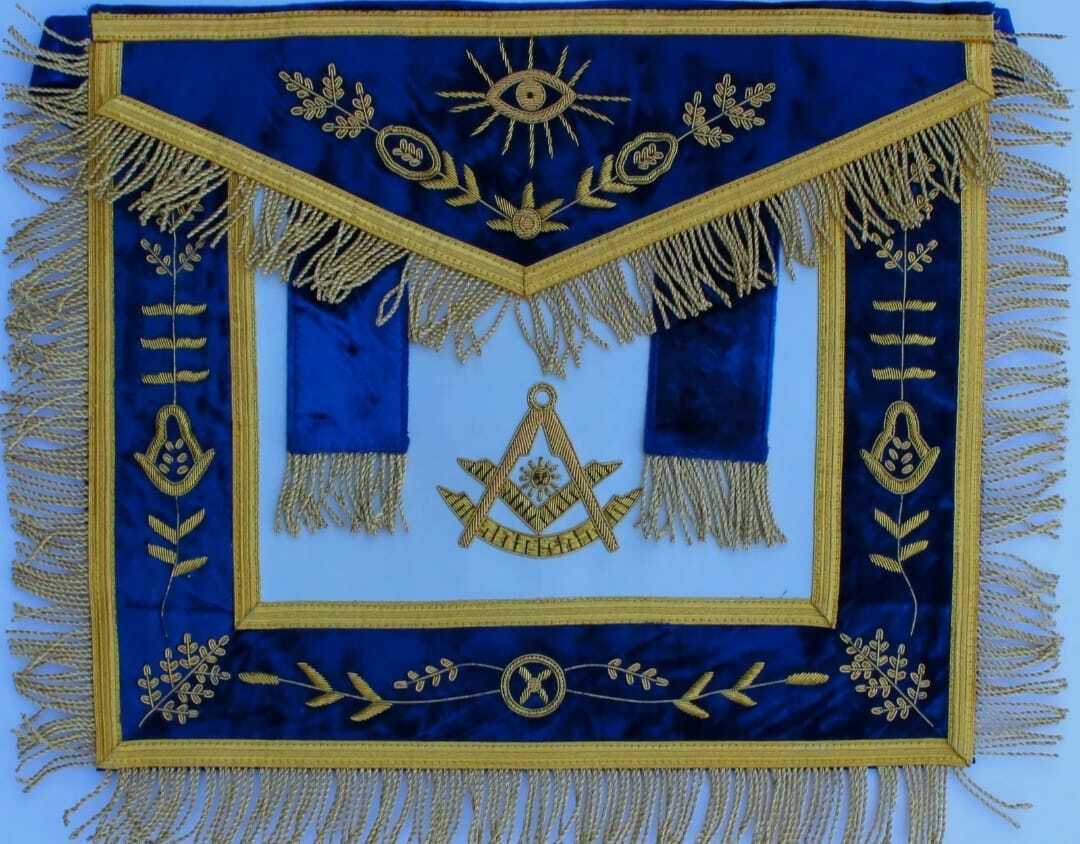 RIAZ IMPEX MASONIC REGALIA Masonic Past Master Blue APRON HAND EMBROIDERED BULLION VINE WORK