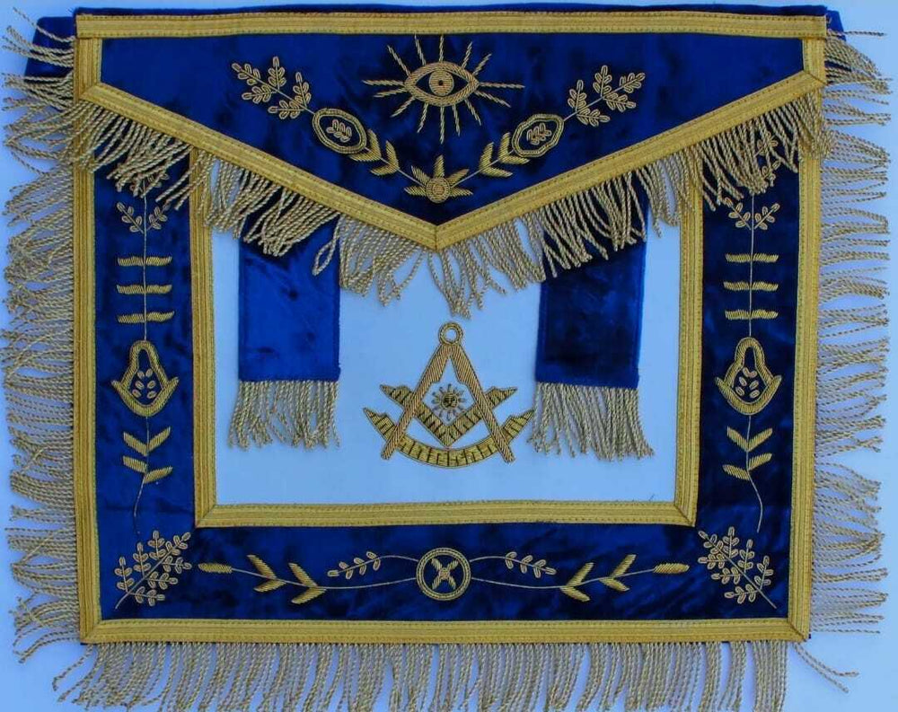 RIAZ IMPEX MASONIC REGALIA Masonic Past Master Blue APRON HAND EMBROIDERED BULLION VINE WORK
