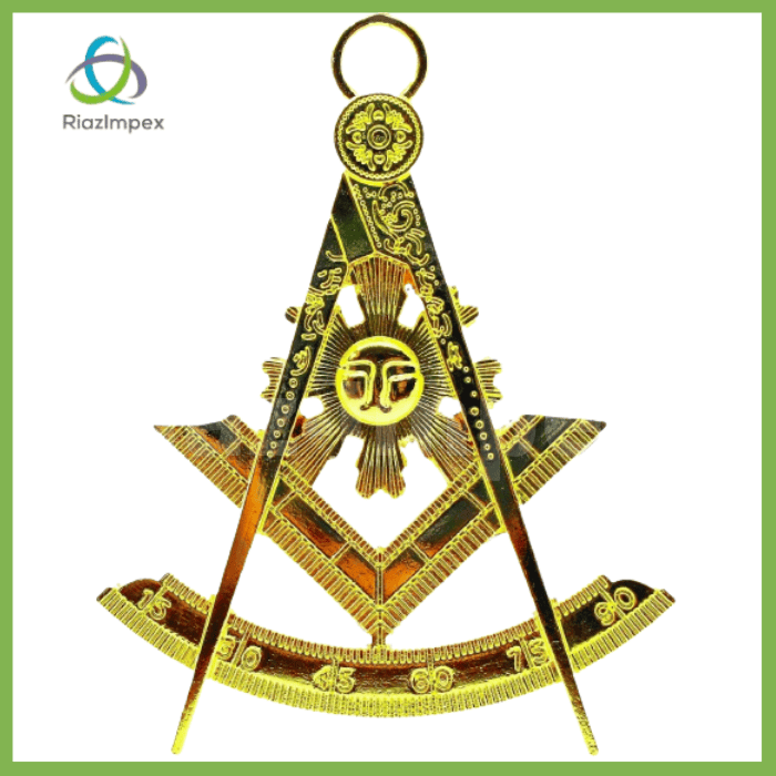 RIAZ IMPEX MASONIC REGALIA Masonic PAST MASTER GOLD Chain Collar BLUE Backing + Pendant BEST QUALITY