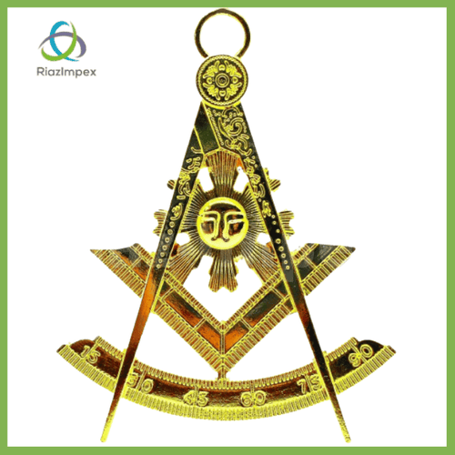 RIAZ IMPEX MASONIC REGALIA Masonic PAST MASTER GOLD Chain Collar BLUE Backing + Pendant BEST QUALITY
