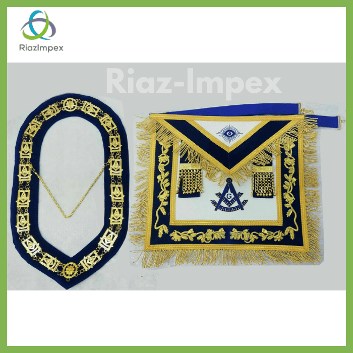 RIAZ IMPEX MASONIC REGALIA MASONIC PAST MASTER HAND EMBROIDERY APRON and CHAIN COLLAR