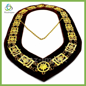RIAZ IMPEX MASONIC REGALIA Masonic PENDANT + Collar PAST MASTER MAROON BACKING GOLD CHAIN