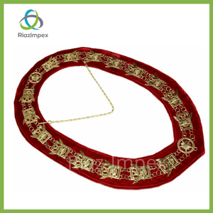 RIAZ IMPEX MASONIC REGALIA Masonic Regalia 32 Degree WINGS UP Metal Chain Collar RED Backing Velvet