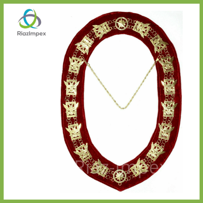 RIAZ IMPEX MASONIC REGALIA Masonic Regalia 32 Degree WINGS UP Metal Chain Collar RED Backing Velvet