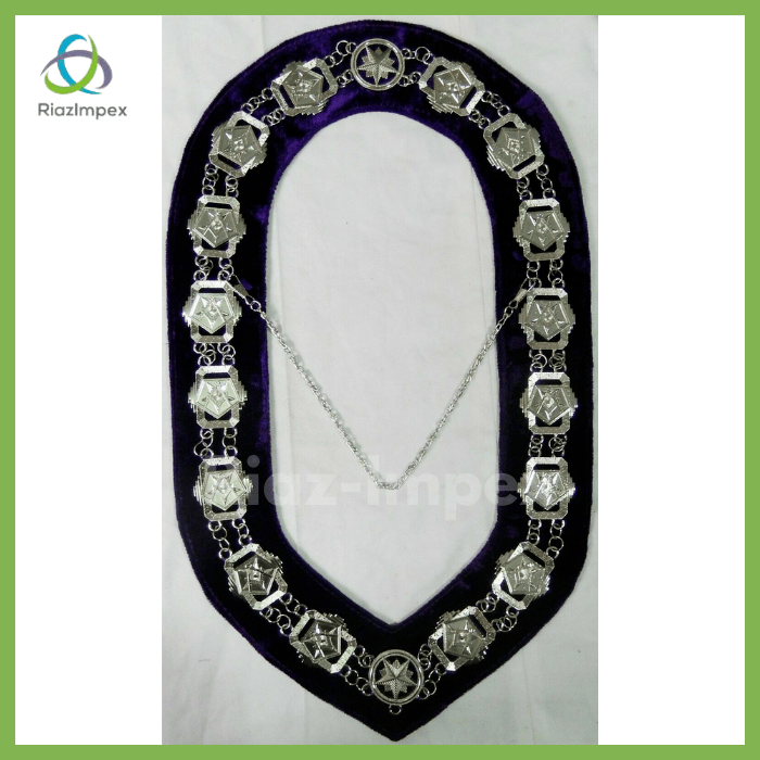 RIAZ IMPEX MASONIC REGALIA Masonic Regalia 3D Order of Eastern Star Patron Silver Metal Chain Collar