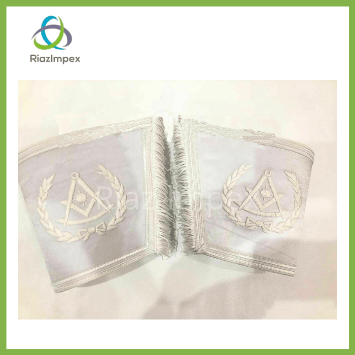 RIAZ IMPEX MASONIC REGALIA MASONIC REGALIA ALL WHITE GRAND MASTER GAUNTLET, MASONIC GRAND LODGE CUFF WHITE