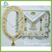 Masonic Regalia Apron Hand Bullion EMBROIDERED PAST MASTER Collar chain White